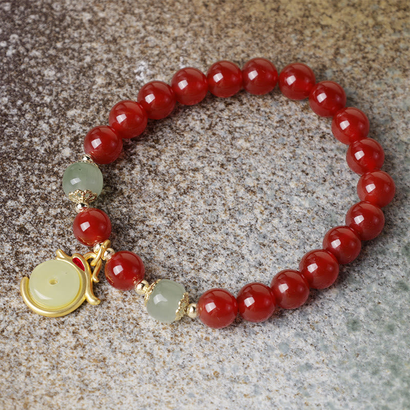 Year of the Dragon Red Agate Jade Peace Buckle Bracelet