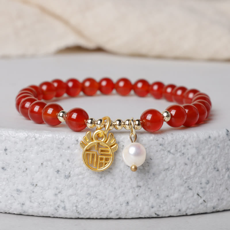 Year of the Dragon Red Agate Jade Peace Buckle Bracelet