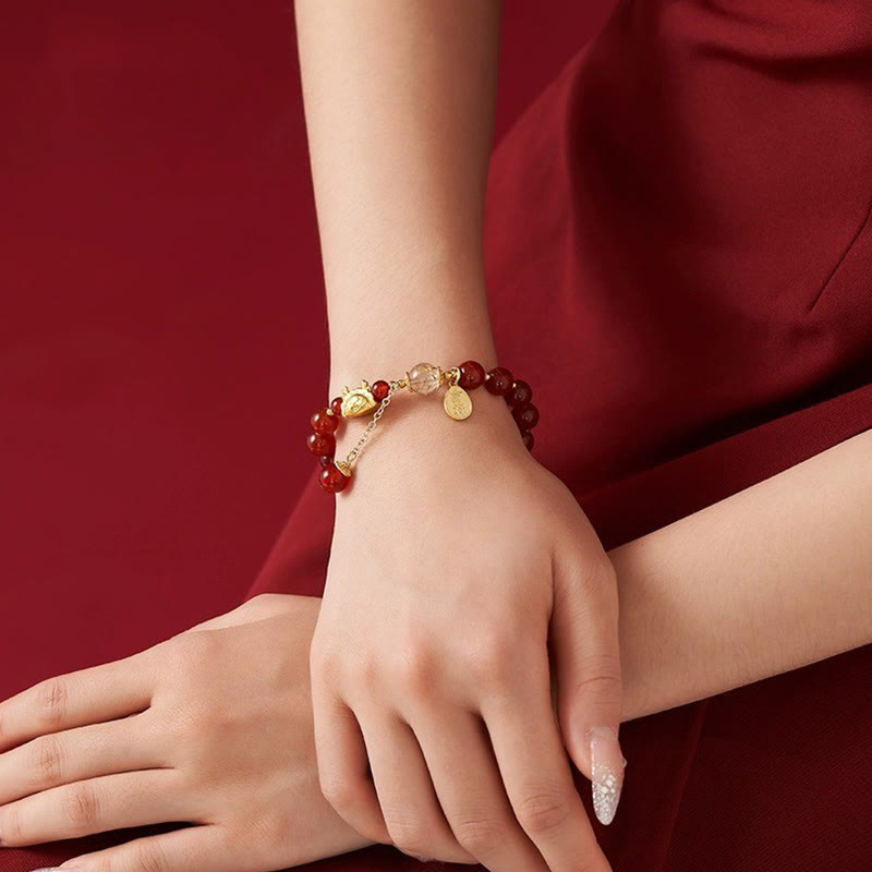 Year of the Dragon Red Agate Luck Bracelet 14-16cm