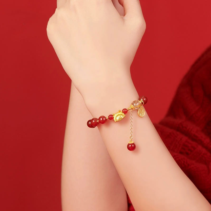 Year of the Dragon Red Agate Luck Bracelet 14-16cm