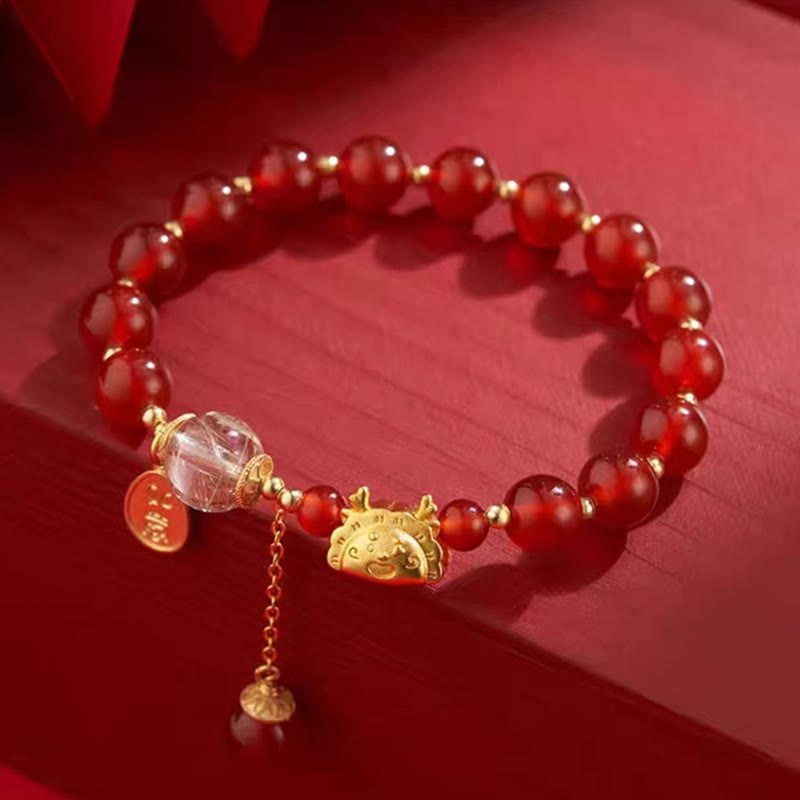 Year of the Dragon Red Agate Luck Bracelet 14-16cm