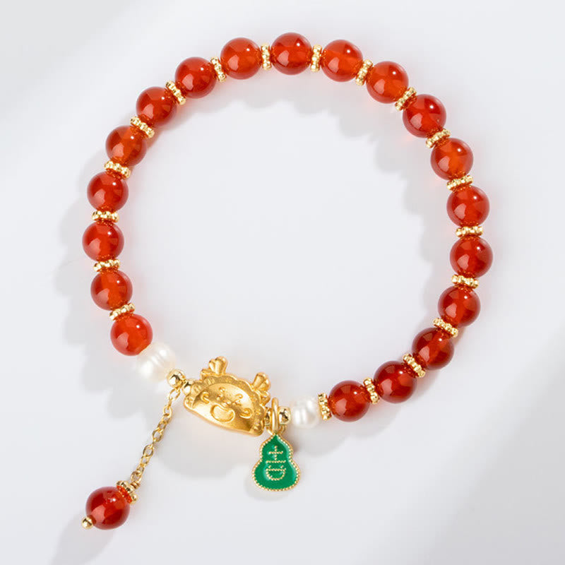 Year of the Dragon Red Agate Luck Bracelet 6mm Unisex