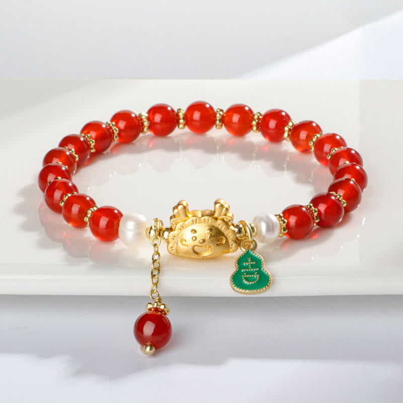 Year of the Dragon Red Agate Luck Bracelet 6mm Unisex