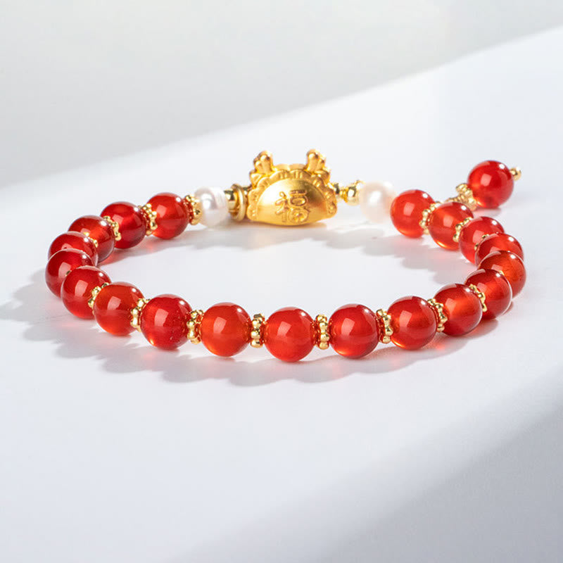 Year of the Dragon Red Agate Luck Bracelet 6mm Unisex