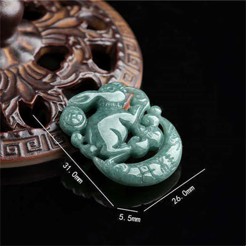 Year of the Rabbit Jade Luck Crescent Moon Necklace
