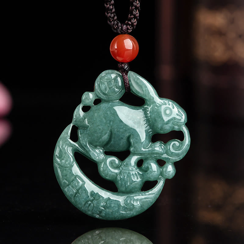 Year of the Rabbit Jade Luck Crescent Moon Necklace
