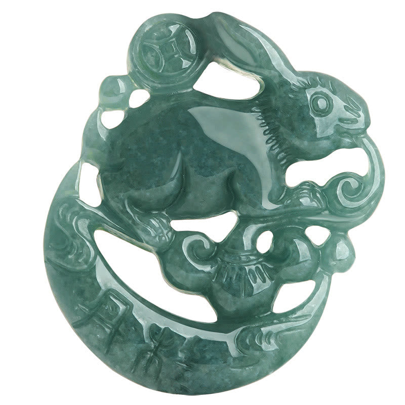 Year of the Rabbit Jade Luck Crescent Moon Necklace