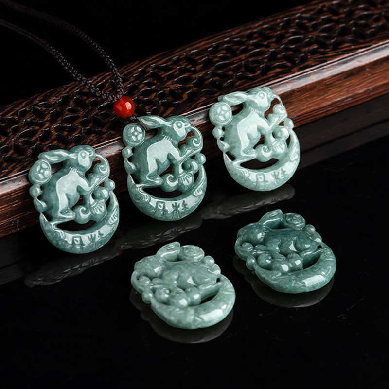 Year of the Rabbit Jade Luck Crescent Moon Necklace