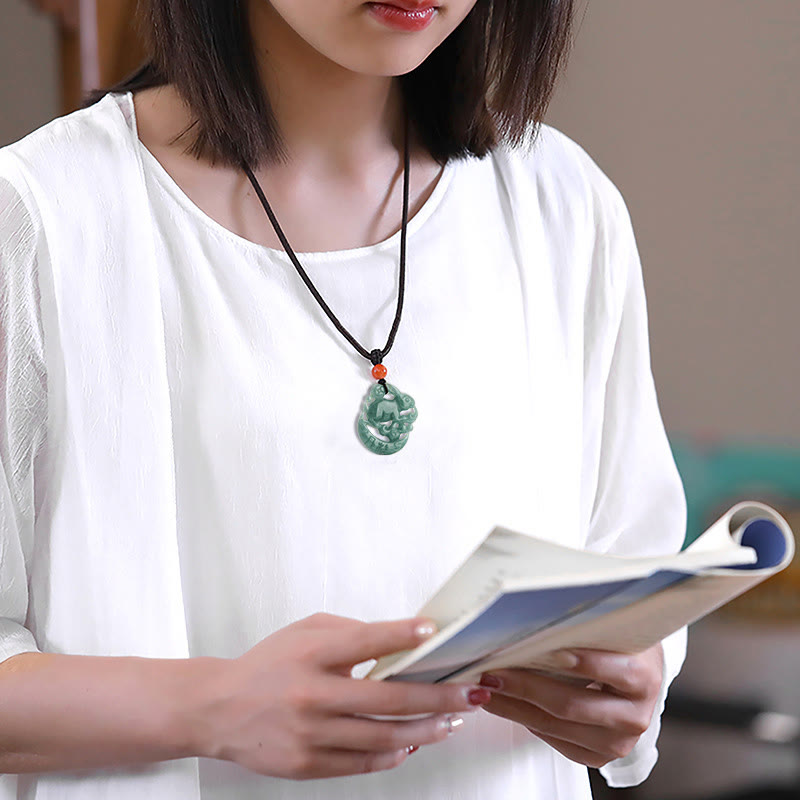 Year of the Rabbit Jade Luck Crescent Moon Necklace