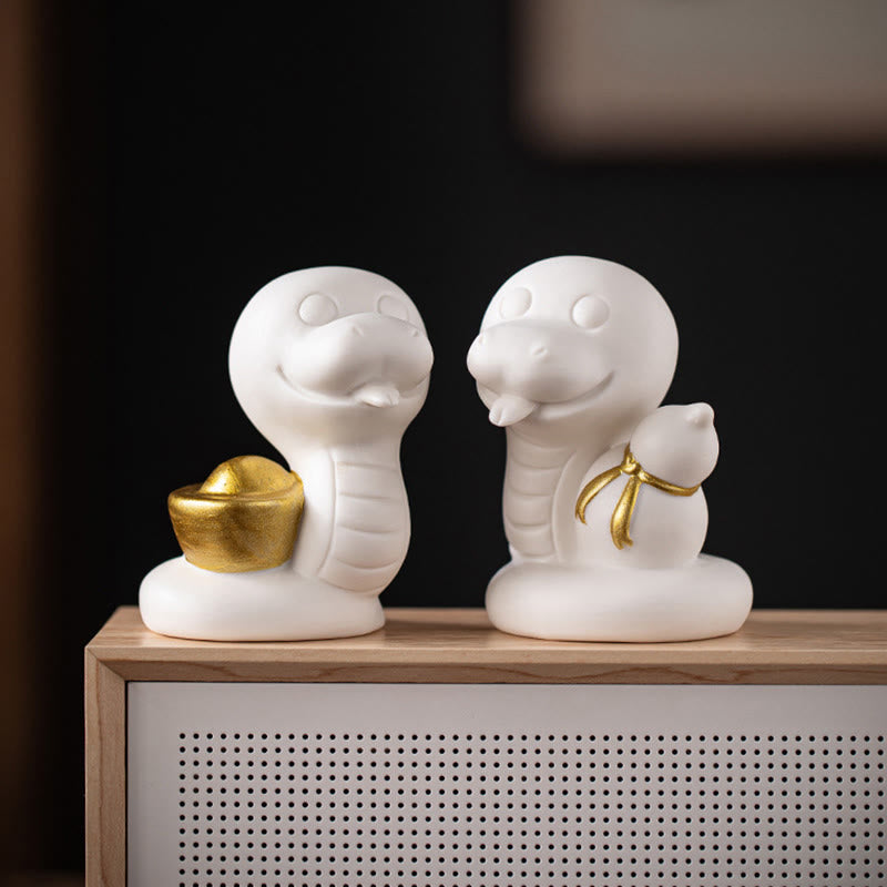 Year of the Snake Ceramic Gourd and Ingot Figurine