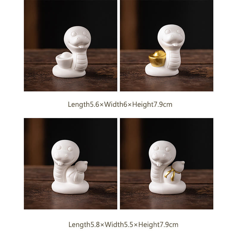 Year of the Snake Ceramic Gourd and Ingot Figurine