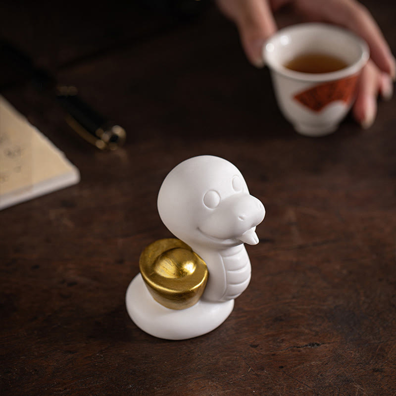 Year of the Snake Ceramic Gourd and Ingot Figurine