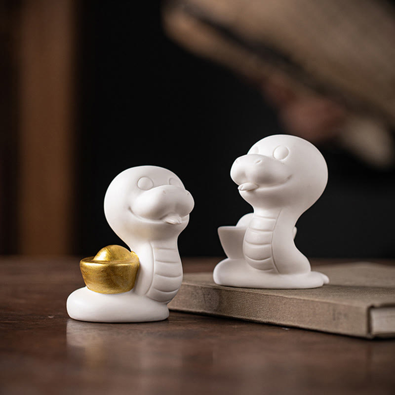 Year of the Snake Ceramic Gourd and Ingot Figurine