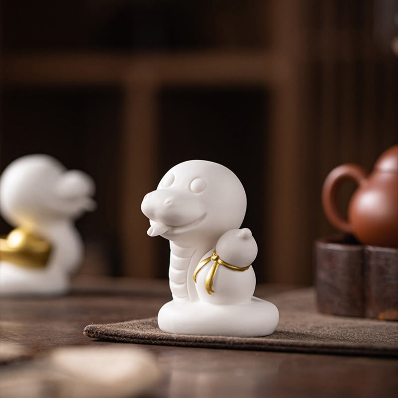 Year of the Snake Ceramic Gourd and Ingot Figurine