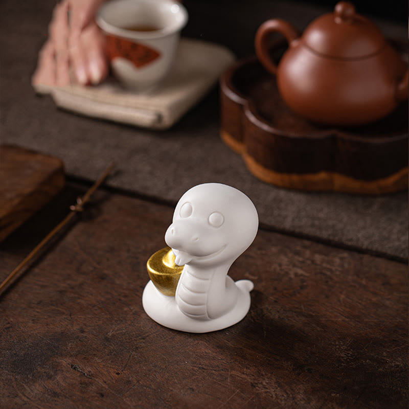 Year of the Snake Ceramic Gourd and Ingot Figurine
