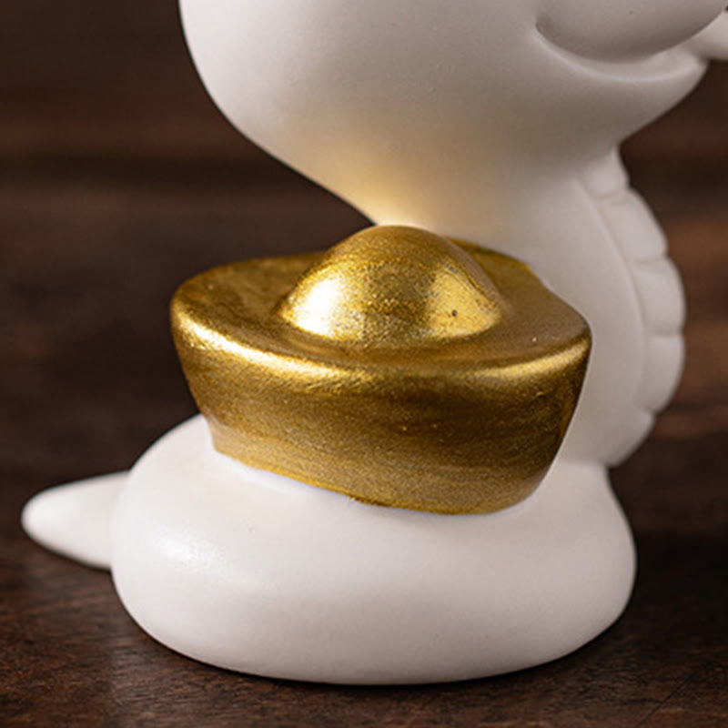 Year of the Snake Ceramic Gourd and Ingot Figurine