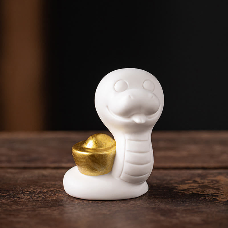 Year of the Snake Ceramic Gourd and Ingot Figurine