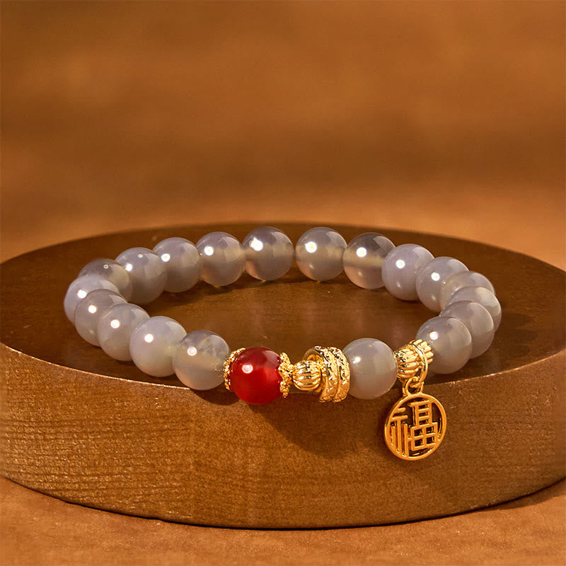 Year of the Snake Gray Agate Fu Bracelet for Positivity