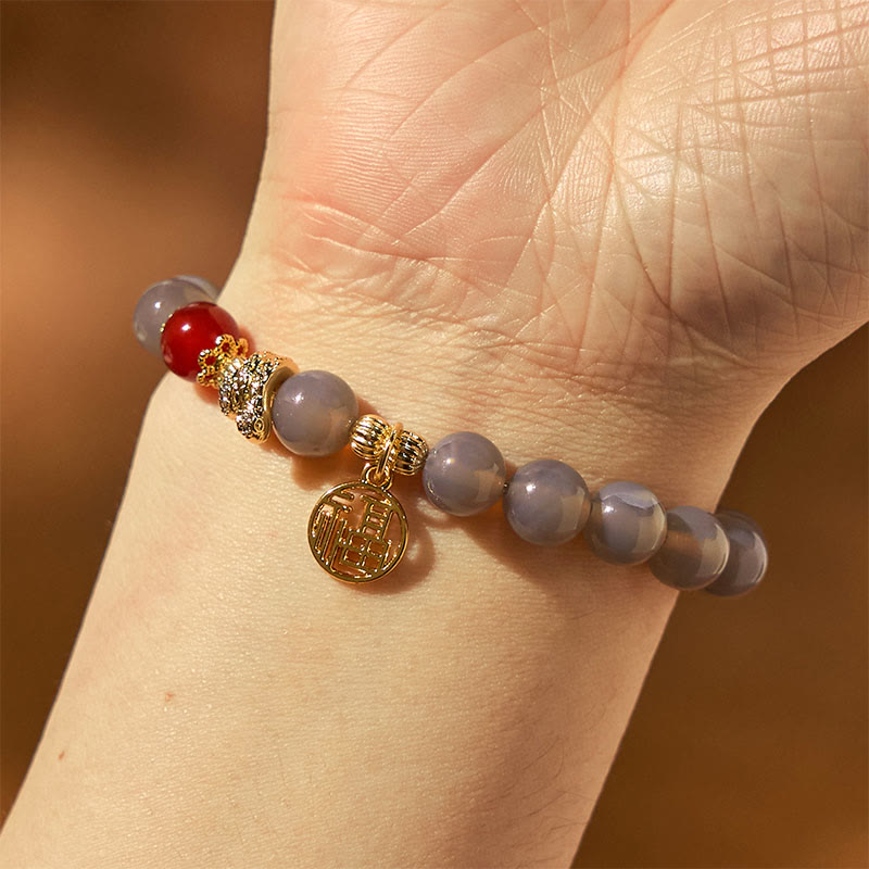 Year of the Snake Gray Agate Fu Bracelet for Positivity