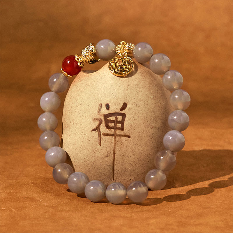 Year of the Snake Gray Agate Fu Bracelet for Positivity