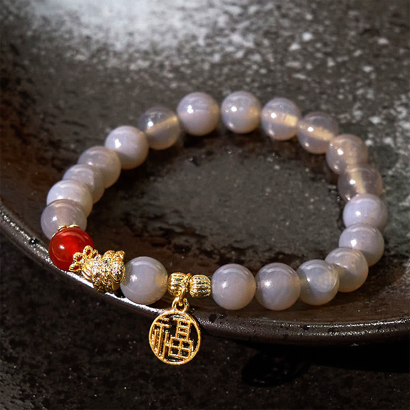 Year of the Snake Gray Agate Fu Bracelet for Positivity