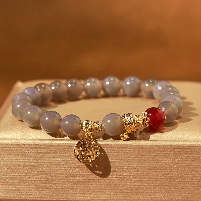 Year of the Snake Gray Agate Fu Bracelet for Positivity