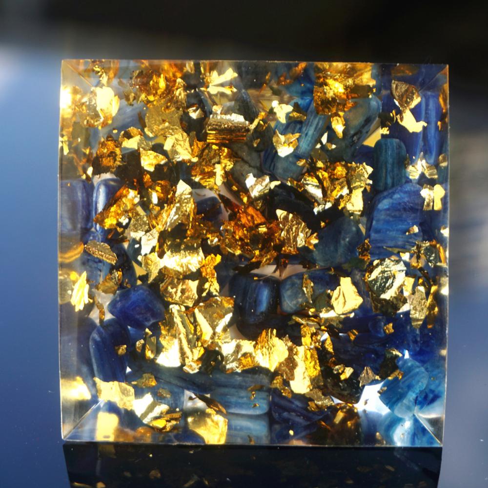 Yellow Agate Sphere and Kyanite Orgone Pyramid