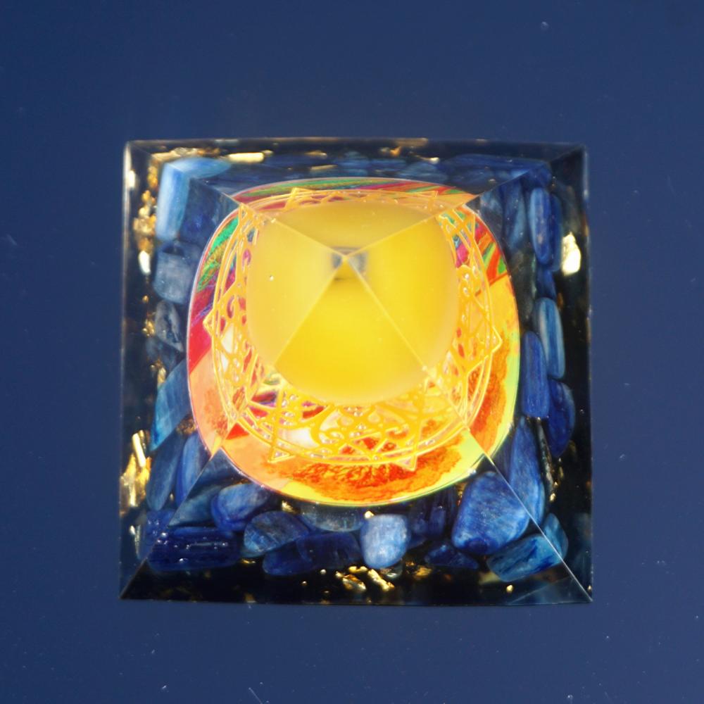 Yellow Agate Sphere and Kyanite Orgone Pyramid