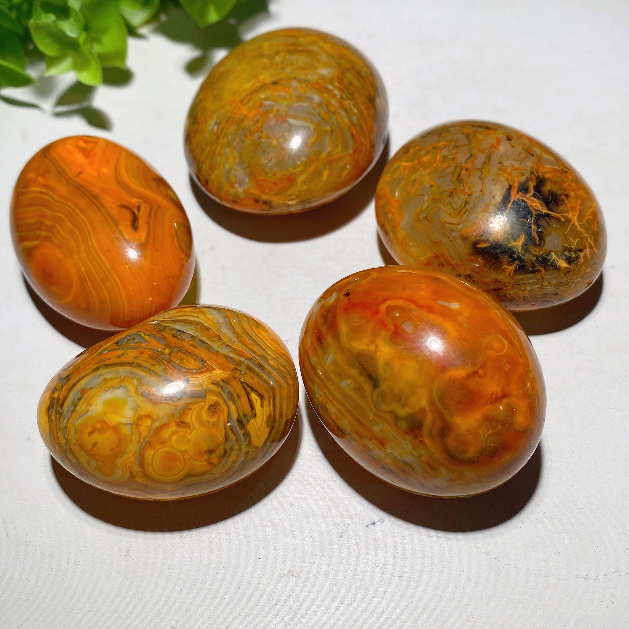 Yellow Bandage Agate Palm Stone 1.5-2 inch Healing Crystal