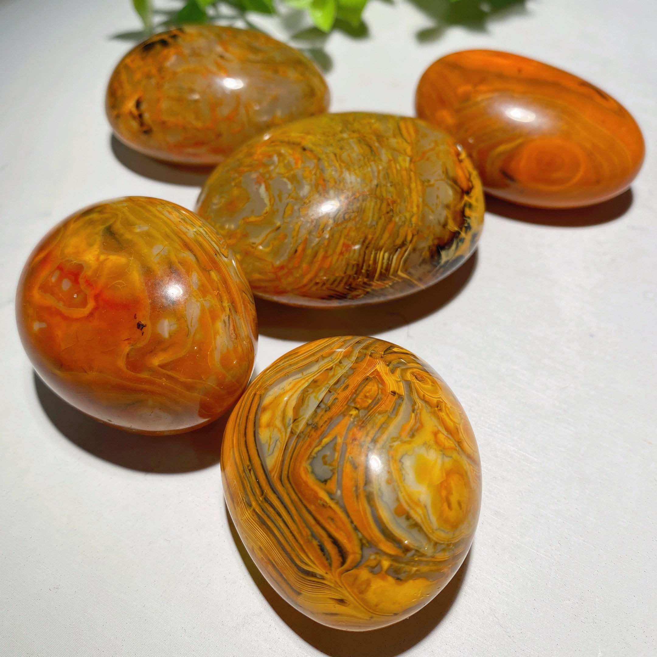 Yellow Bandage Agate Palm Stone 1.5-2 inch Healing Crystal