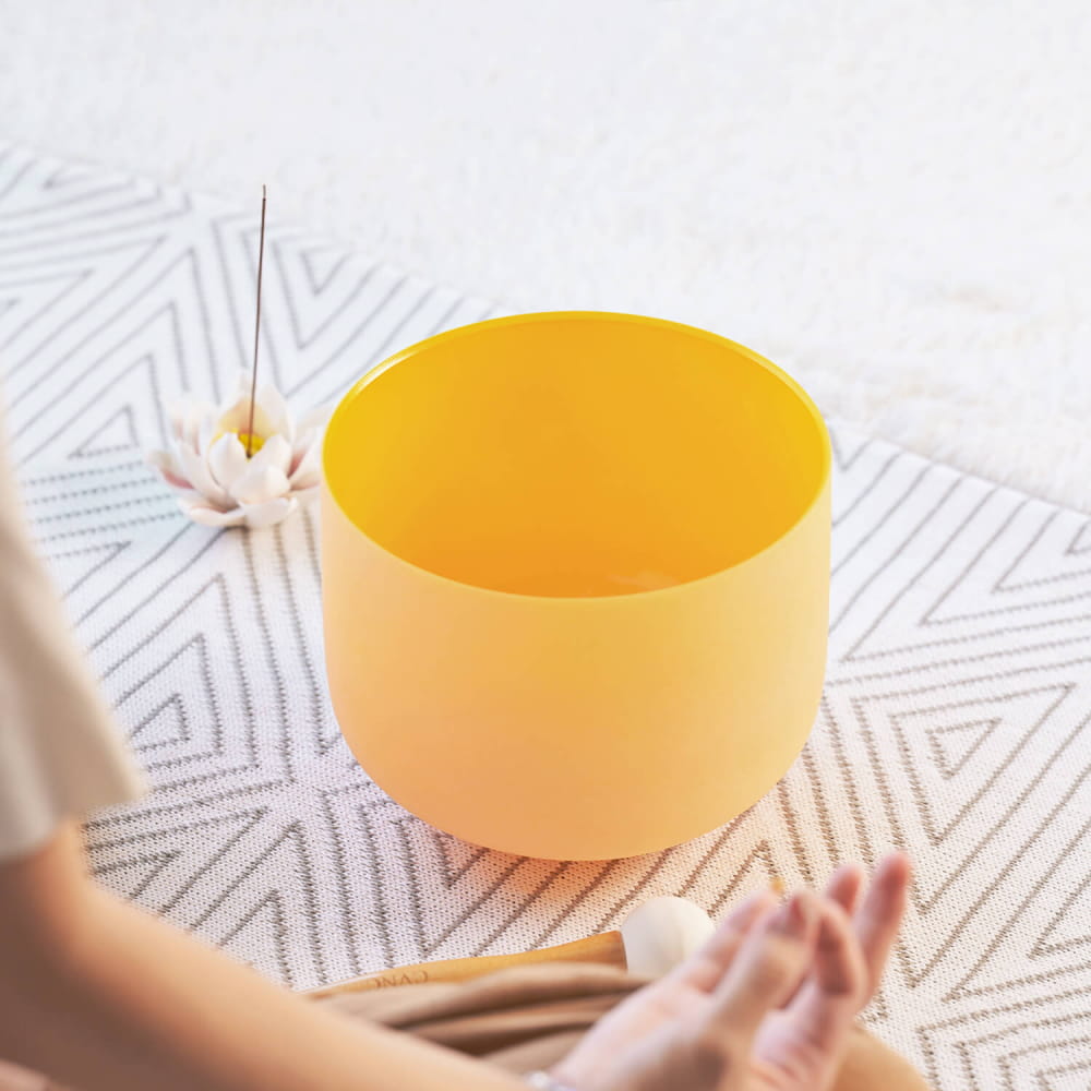 Yellow Crystal Singing Bowl for Solar Plexus Chakra in E Note, perfect for sound healing