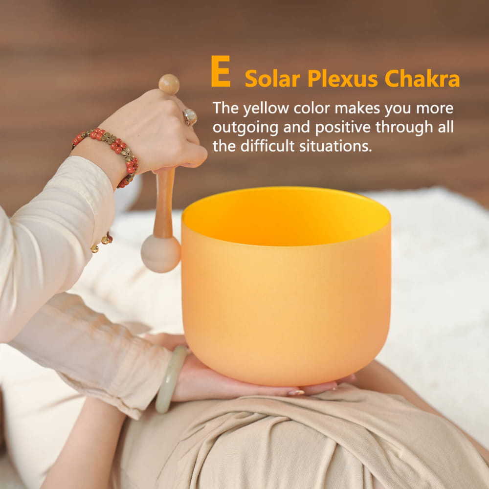 Yellow Color E Note Solar Plexus Chakra Crystal Singing Bowl for sound healing