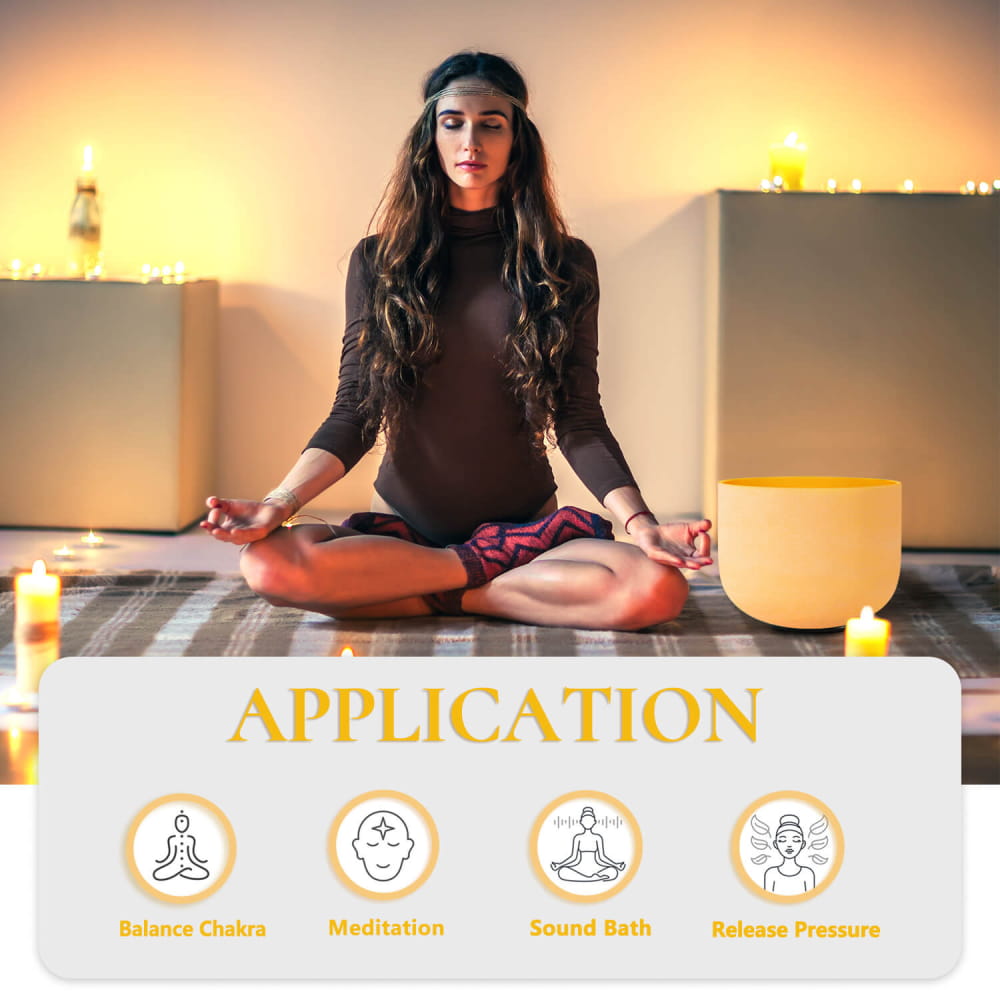 Meditating figure in lotus position with candles and wellness app icons, promoting relaxation