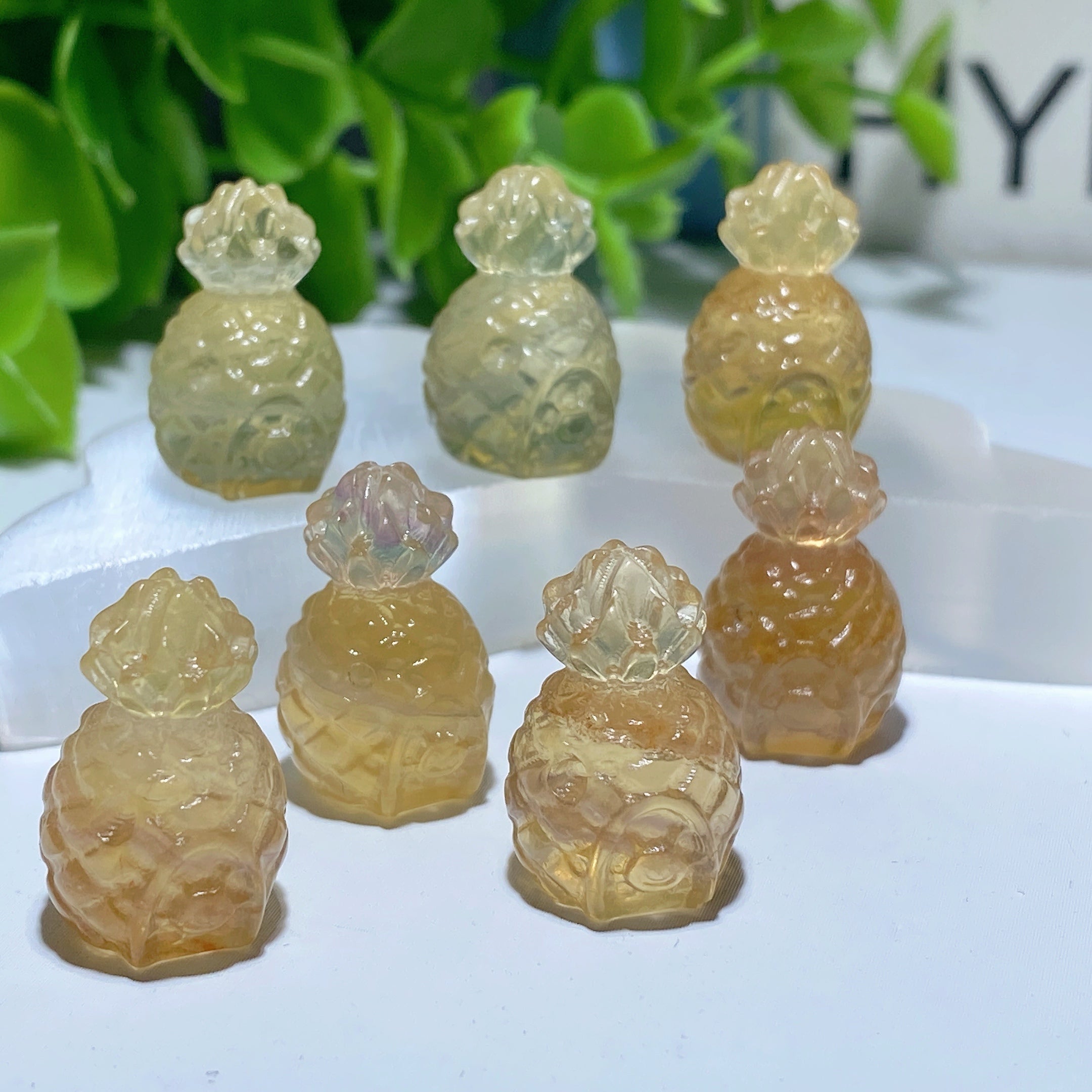 Yellow Fluorite Pineapple Crystal Figurine 0.8in Healing Carving