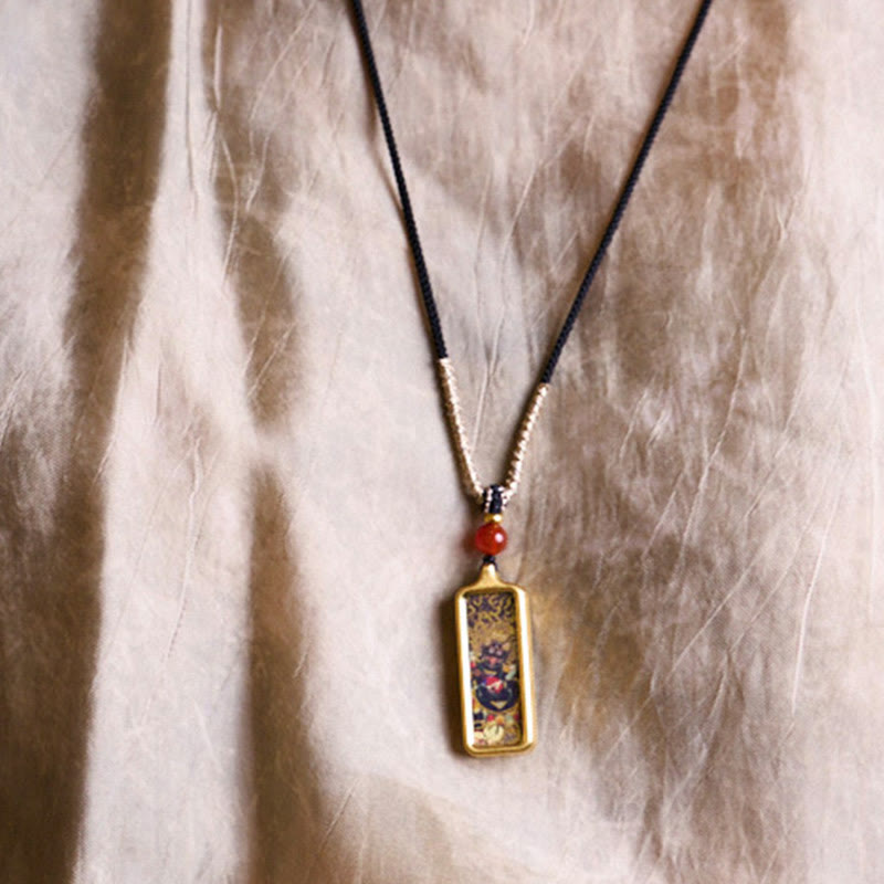 Yellow God of Wealth Nine-Tailed Fox Spiritual Necklace Pendant