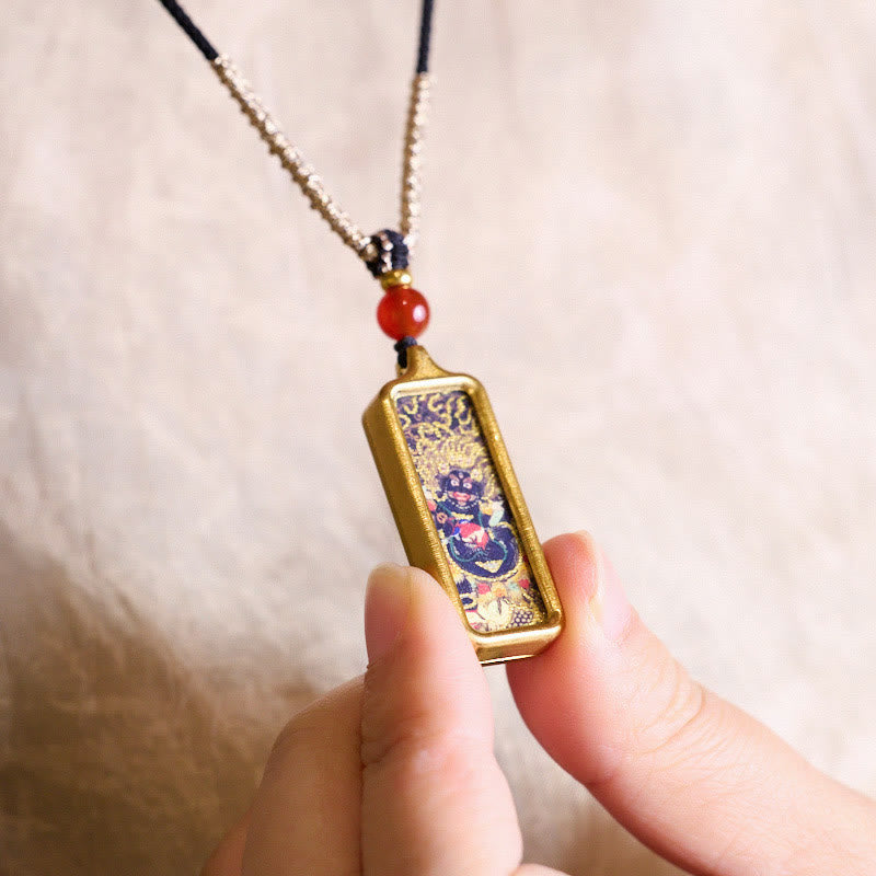Yellow God of Wealth Nine-Tailed Fox Spiritual Necklace Pendant