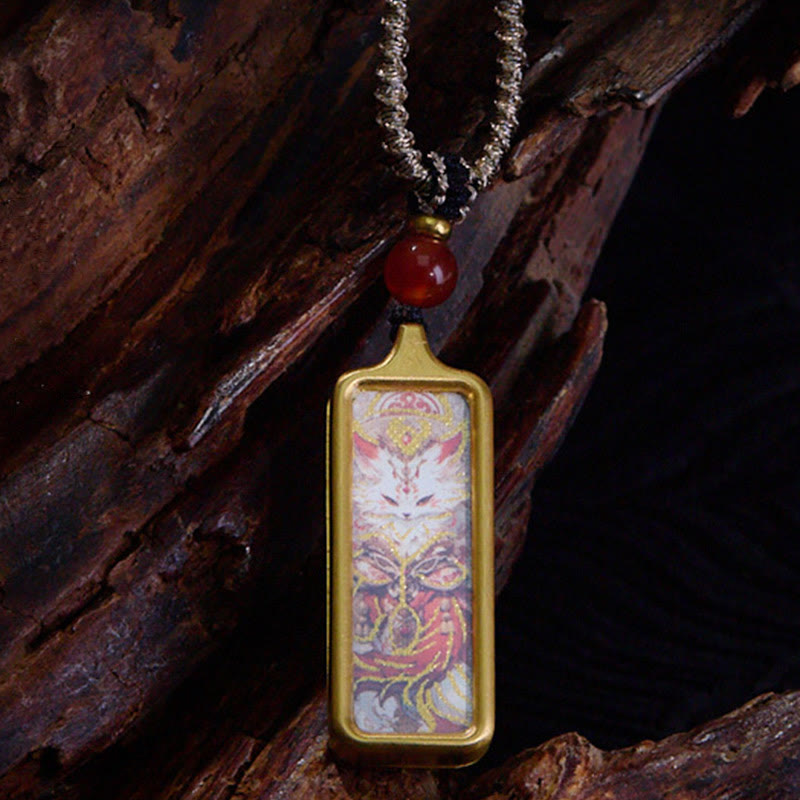 Yellow God of Wealth Nine-Tailed Fox Spiritual Necklace Pendant