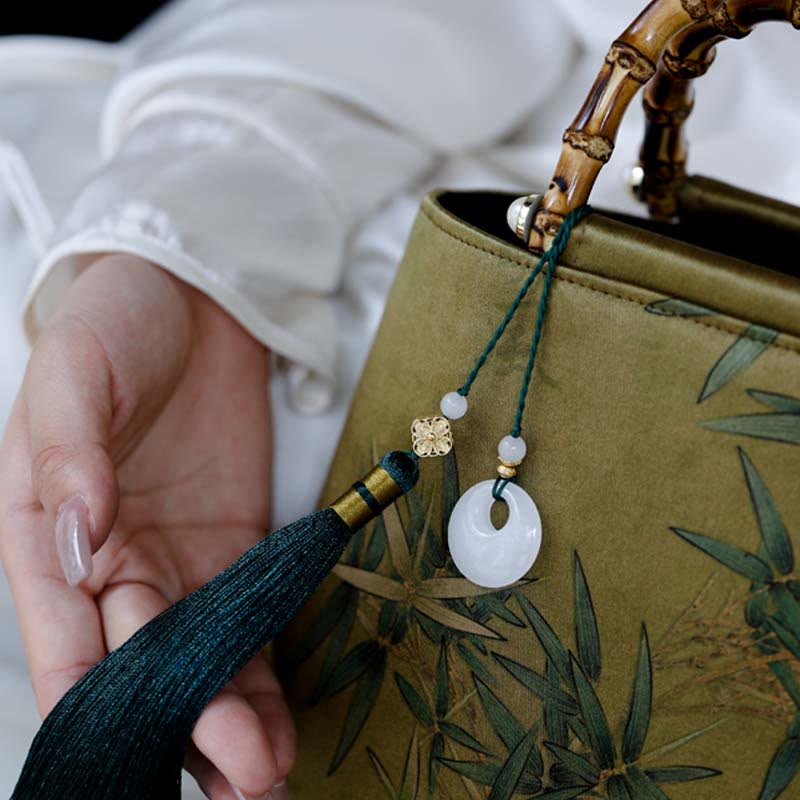 Yellow Green Bamboo Leaves Handbag with Bamboo Handles | Spiritual Accessory