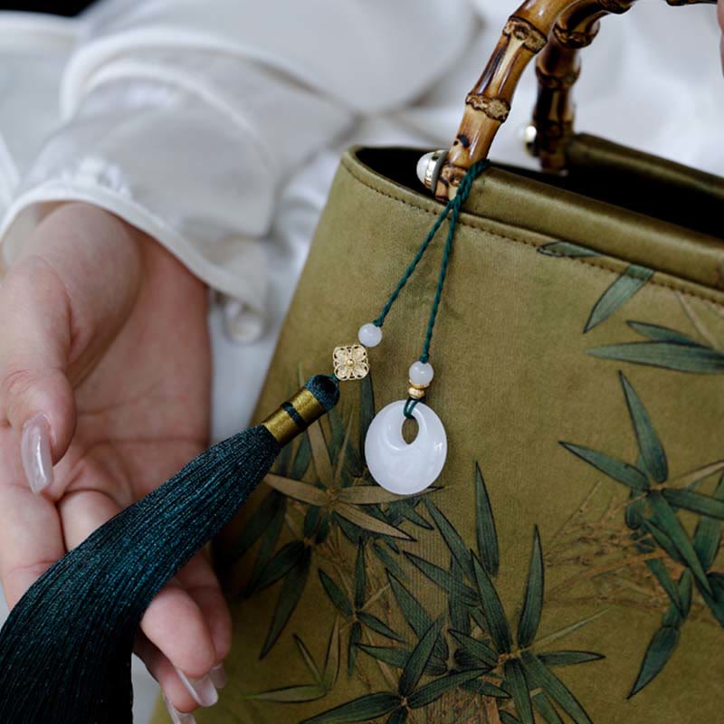 Yellow Green Bamboo Leaves Handbag with Bamboo Handles | Spiritual Accessory