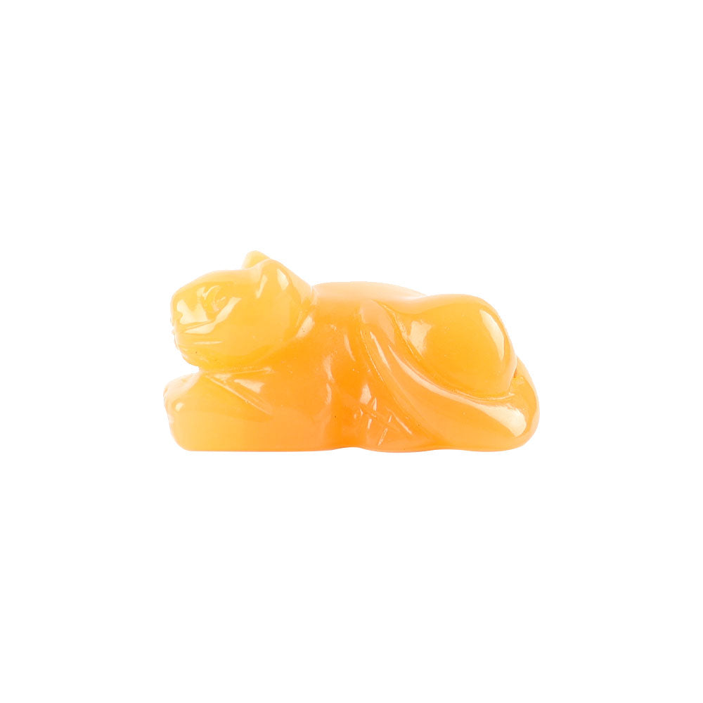 Yellow Jade Crystal Cat Carving 1.5 Inch Figurine