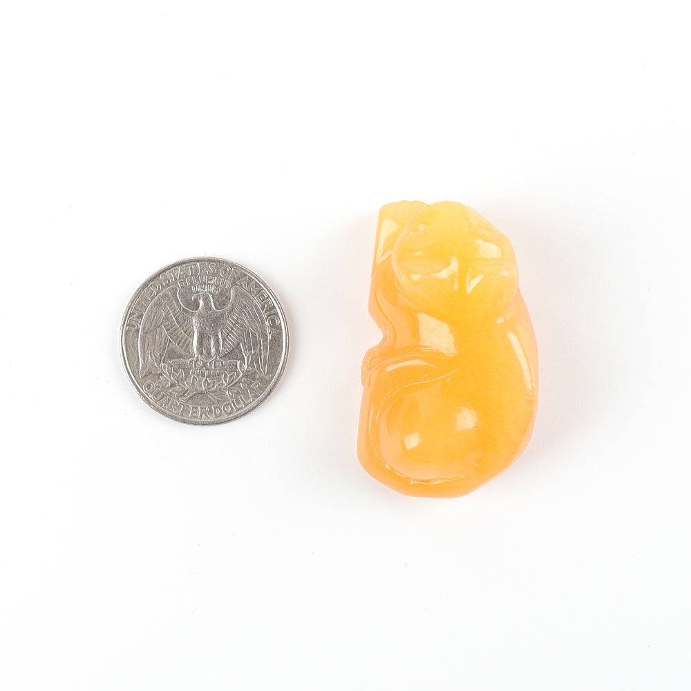 Yellow Jade Crystal Cat Carving 1.5 Inch Figurine