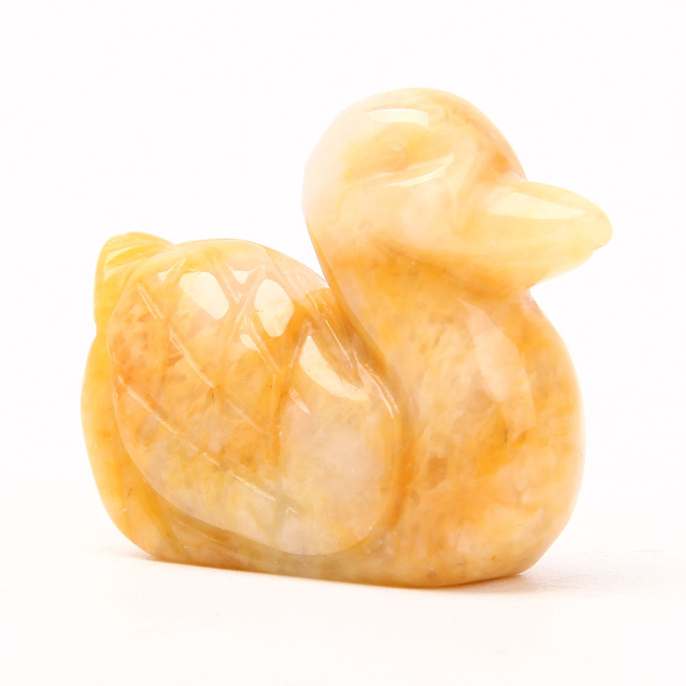 Yellow Jade Crystal Duck Figurine 1.9 inch Healing Carving