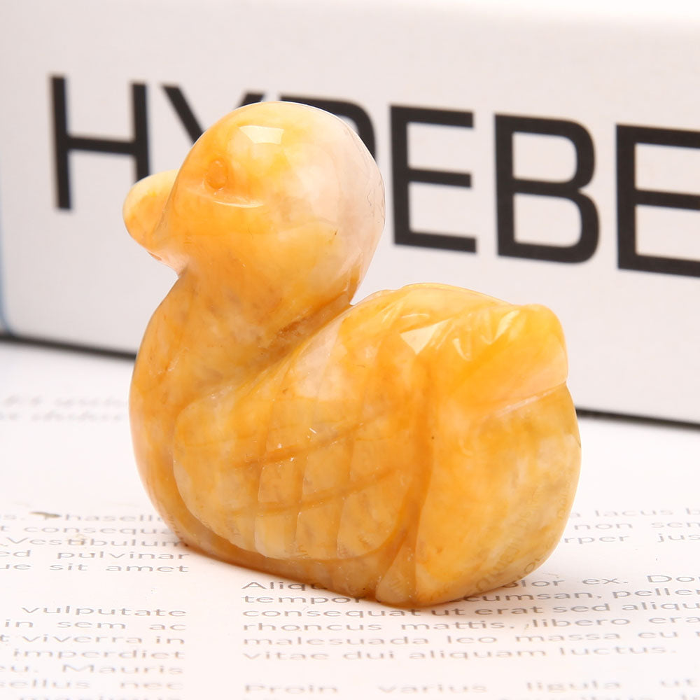 Yellow Jade Crystal Duck Figurine 1.9 inch Healing Carving