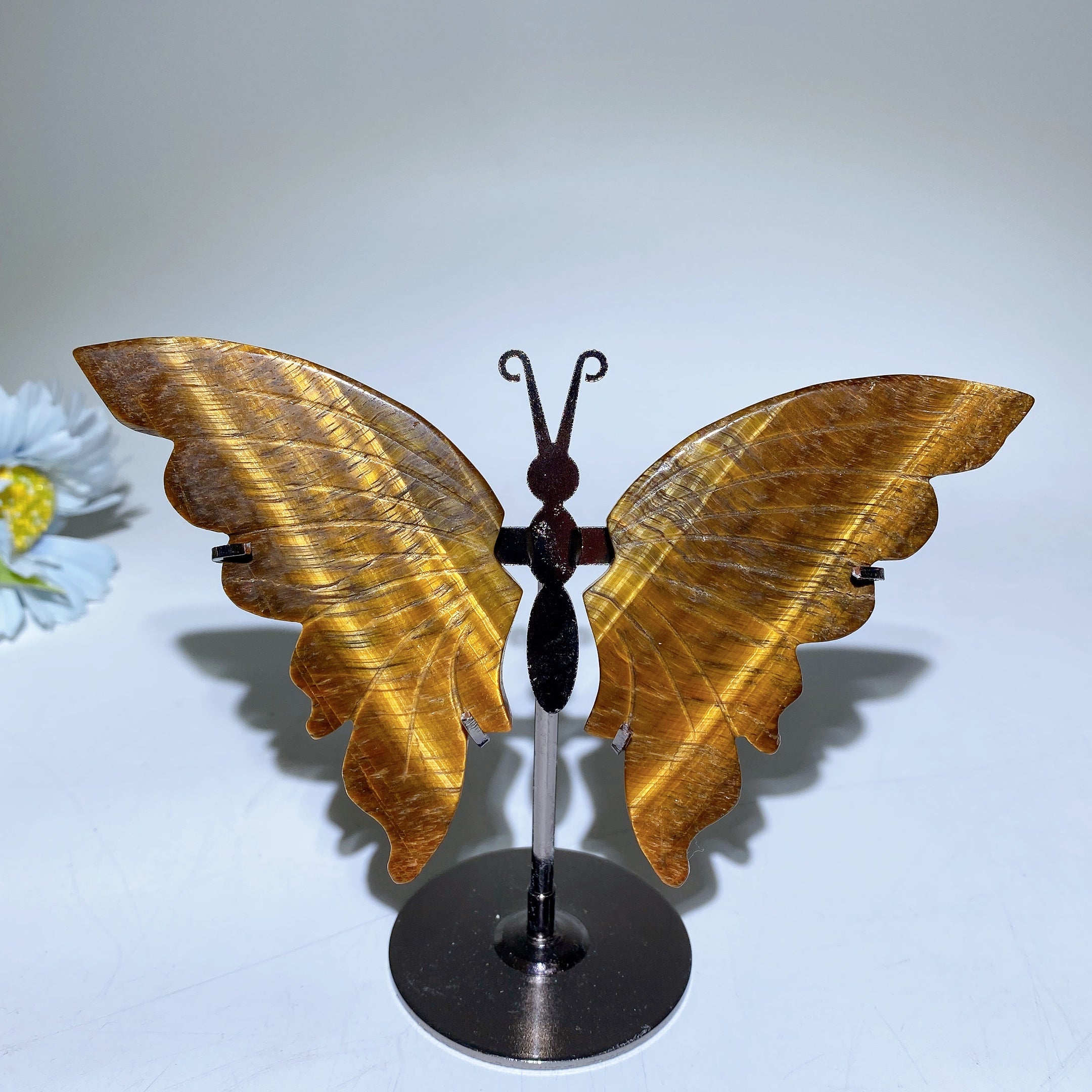 Yellow Tiger Eye Butterfly Crystal Carving 14cm Healing Figurine