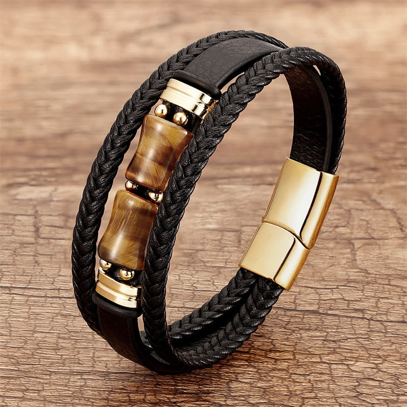 Yellow Tiger Eye Multi-layer Leather Bracelet for Courage & Integrity