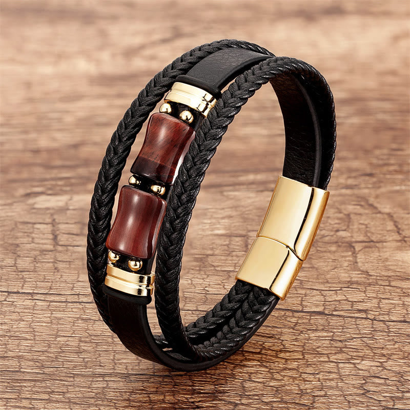 Yellow Tiger Eye Multi-layer Leather Bracelet for Courage & Integrity