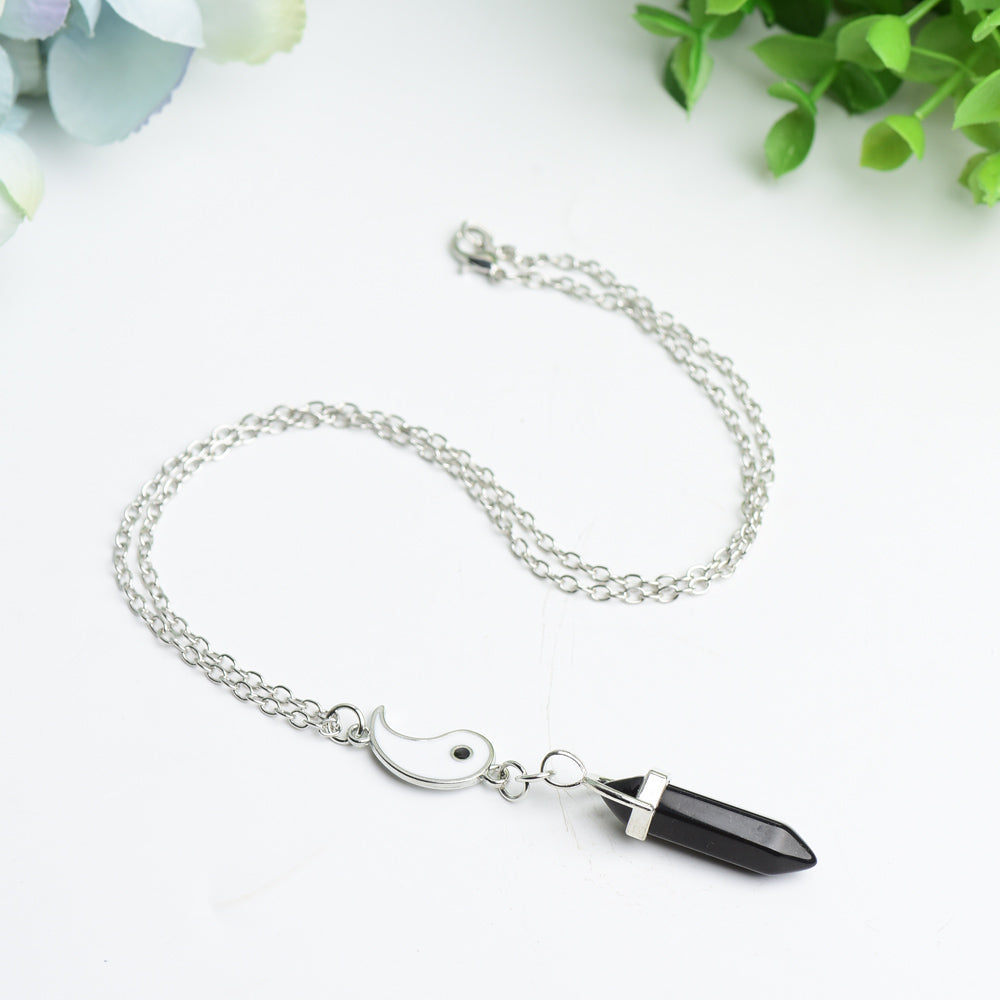 Yin Yang Crystal Necklace with Silver Chain for Balance