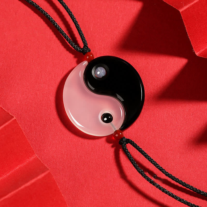 Yin Yang Necklace with Black Onyx & White Agate Pendant