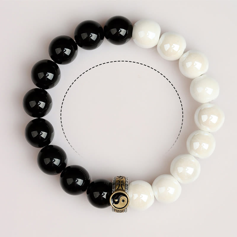 Yin Yang Obsidian White Porcelain Bracelet