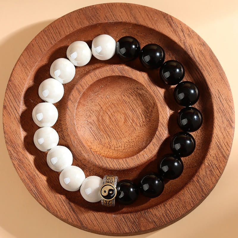 Yin Yang Obsidian White Porcelain Bracelet